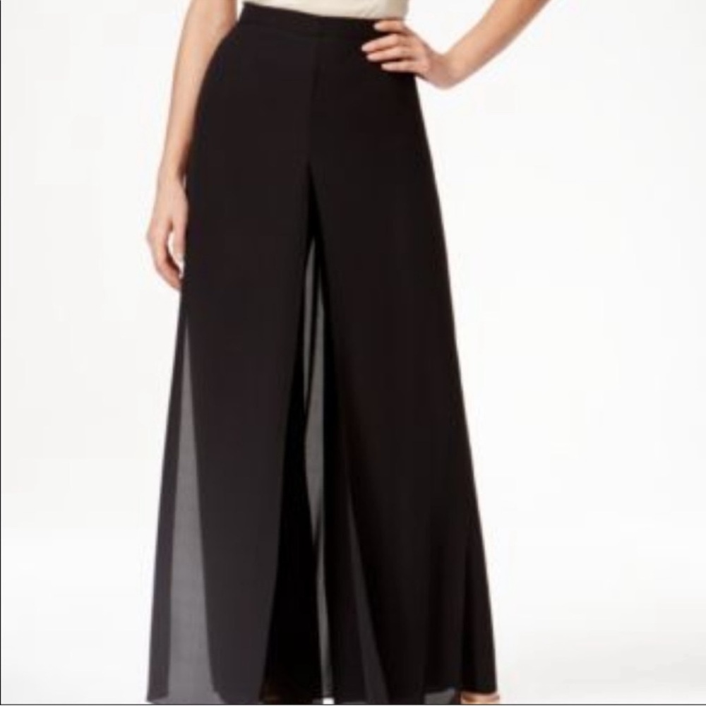 Elegant Black Sheer Overlay Wide-Leg Pants